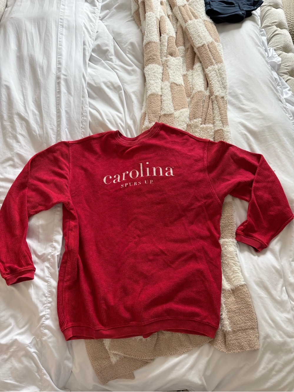 Carolina 'Spurs Up' Red Women's Waffle Knit Sweatshirt